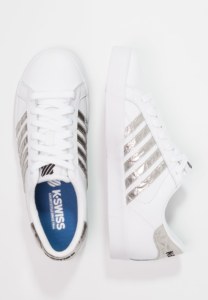 White sneakers with silver stripes