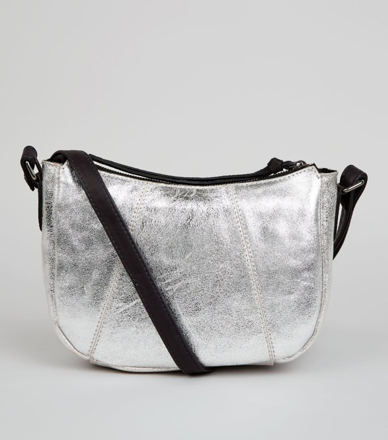 Metalic silver leather cross body bag