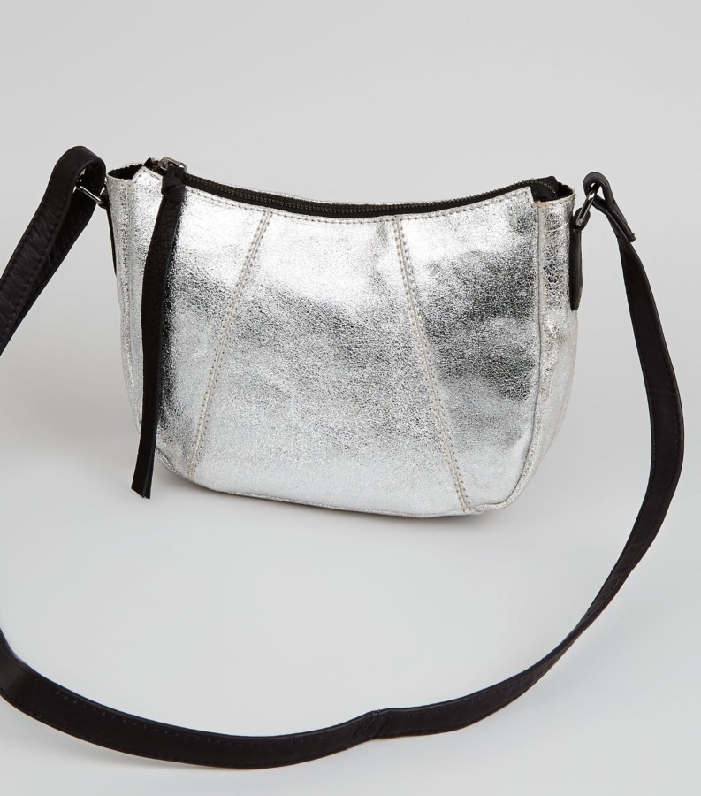 Metalic silver cross body bag